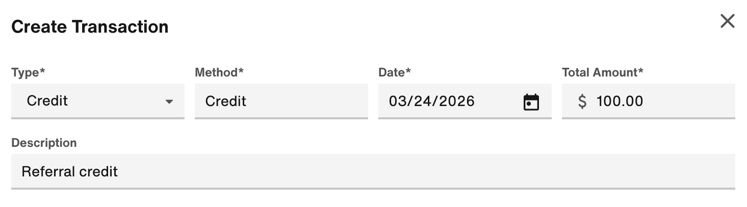 Create Transaction flyout