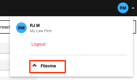 Profile picture dropdown: Filevine