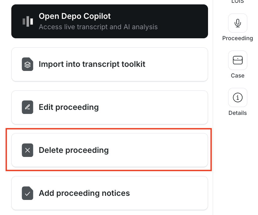 Delete proceeding