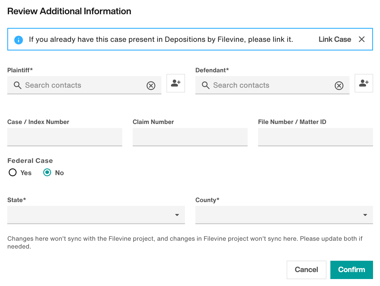 Review Additional Information modal
