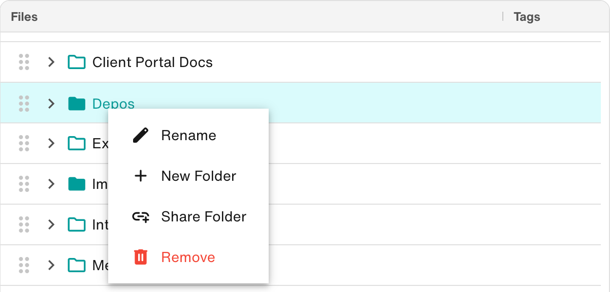 Folder actions menu