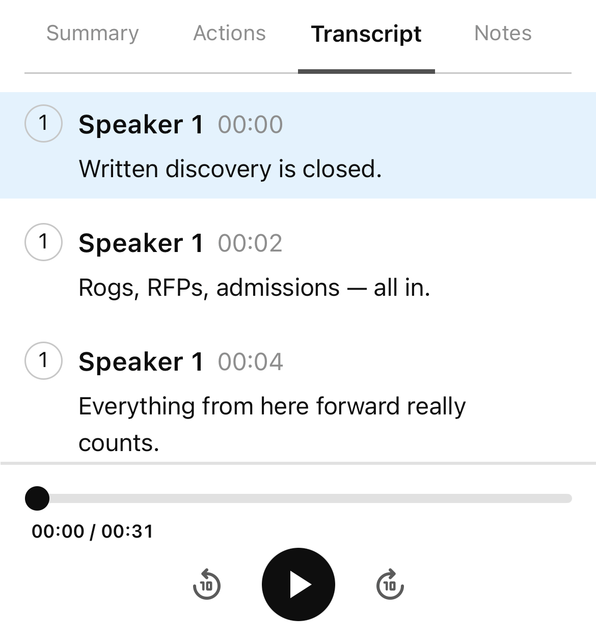 Transcript tab