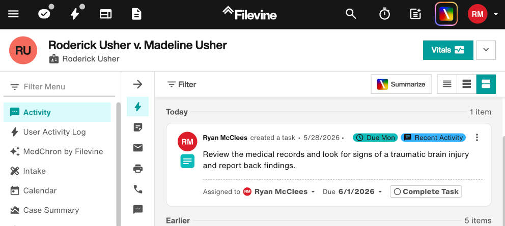 In the project's Activity Feed, the published task item is displayed.