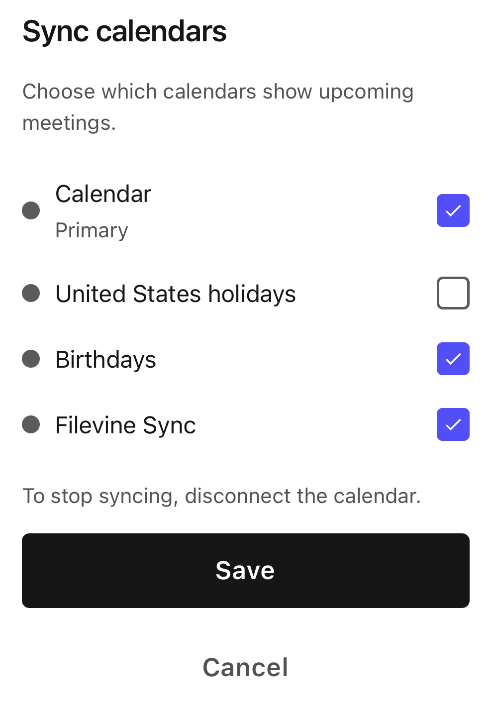 Select calendars to sync