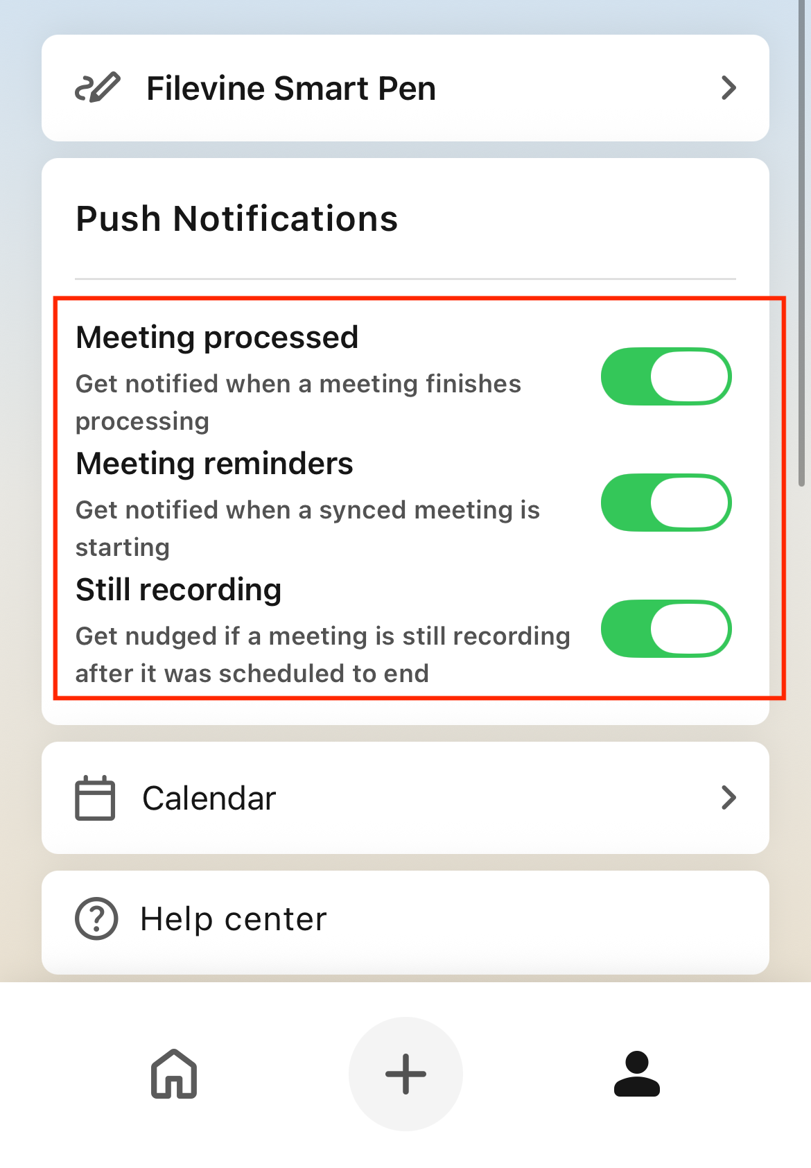 Meetings app: Settings screen