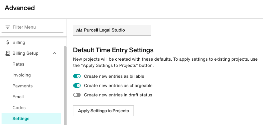 Default Time Entry Settings