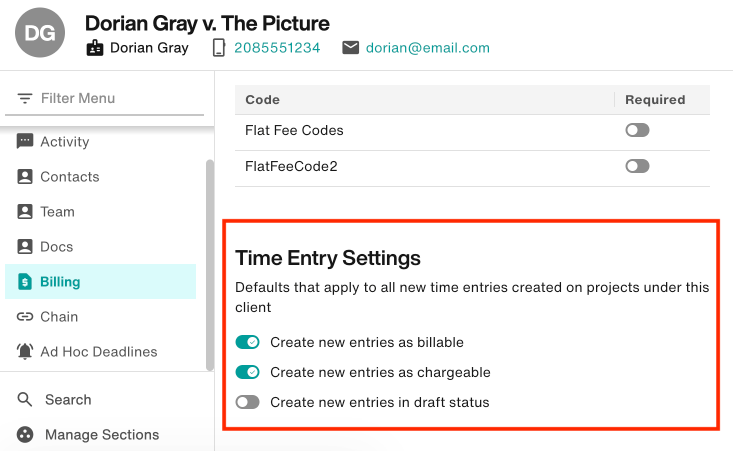 Time Entry Settings section