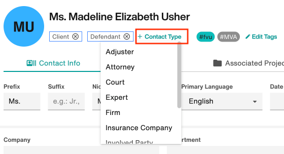 + Contact Type button