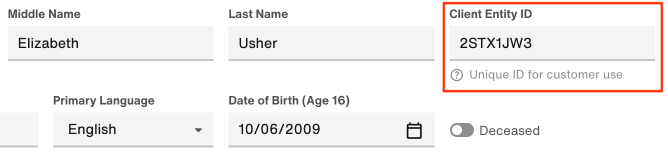 Client Entity ID field