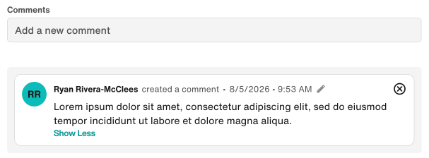 Comment field: One user has commented