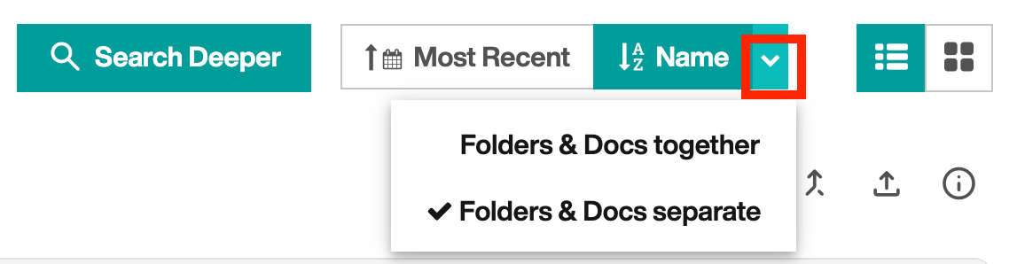 Name filter dropdown: Folders & Docs separate