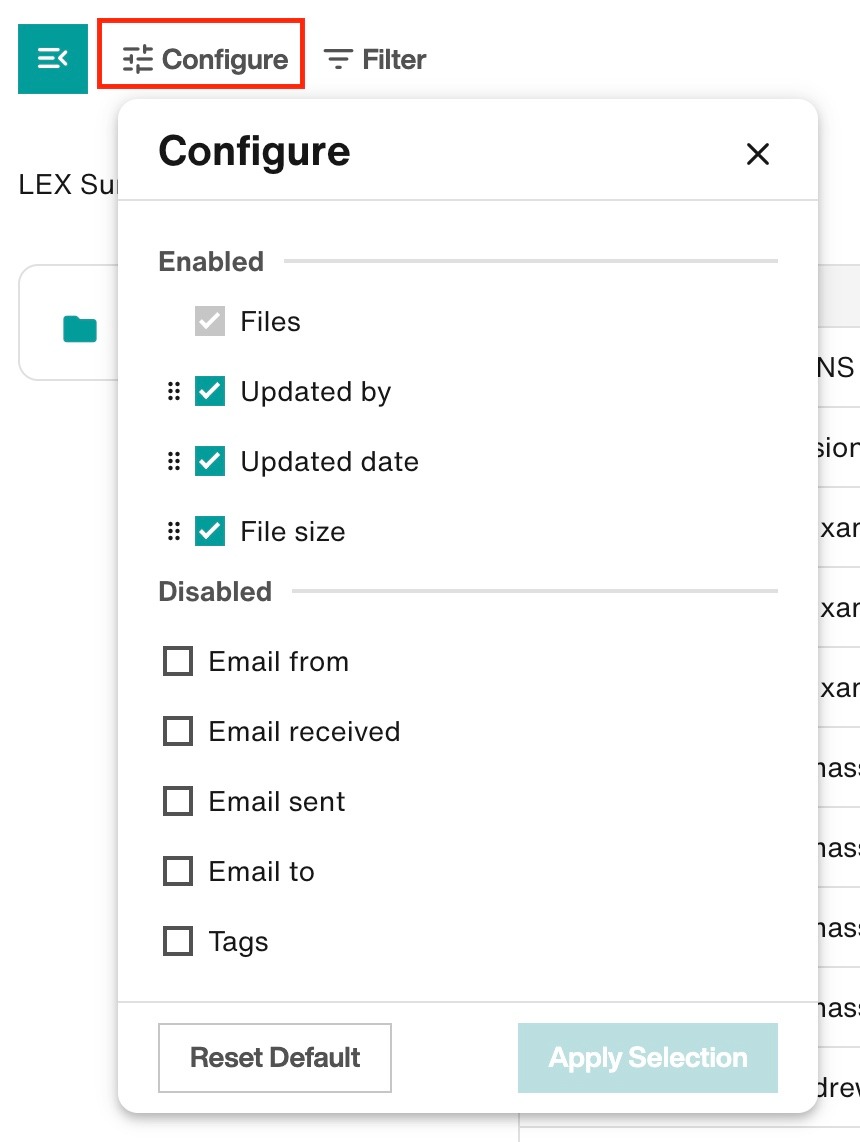 Configure columns