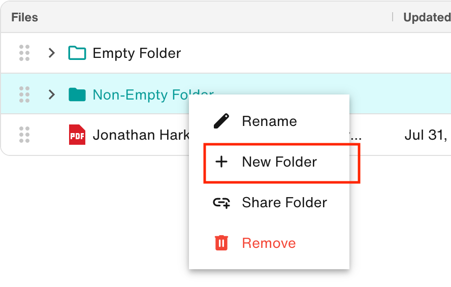 Shortcut menu: New Folder