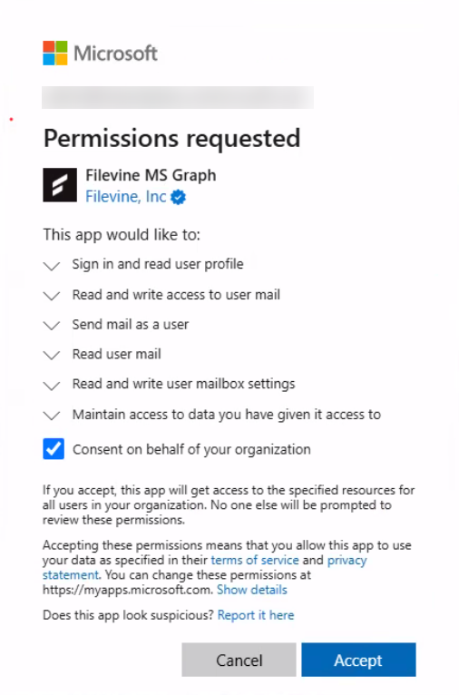 Microsoft Permissions requested