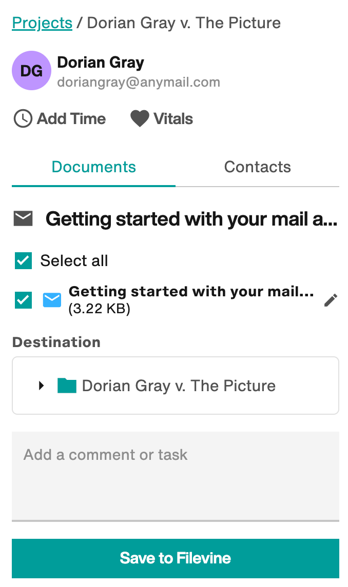 In the add-in, a project is displayed.