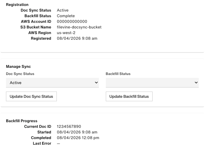 Registration, Manage Sync, and Backfill Progress