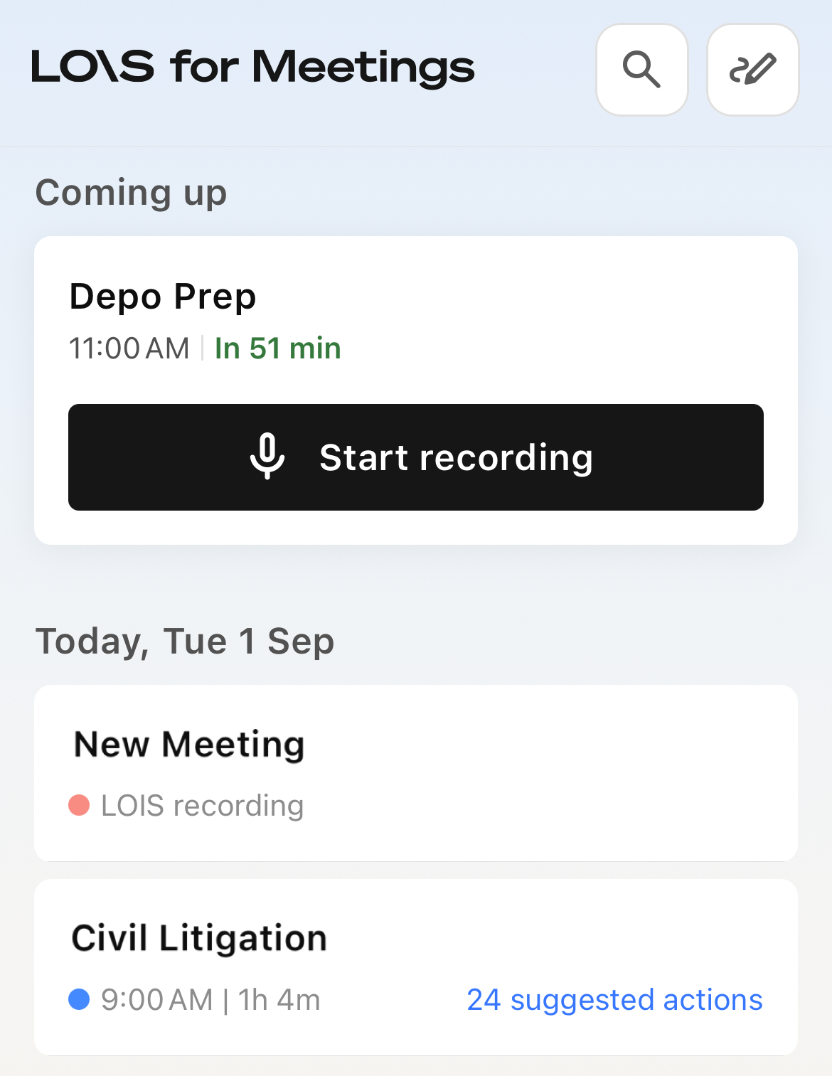 Coming up: Depo Prep (from external calendar)