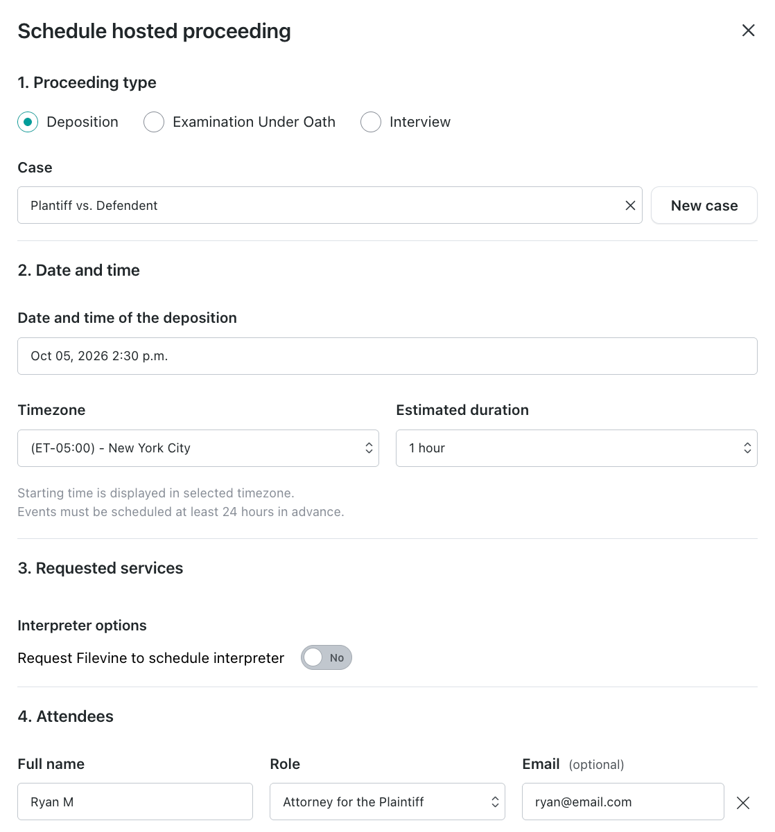 Schedule Hosted Proceeding modal