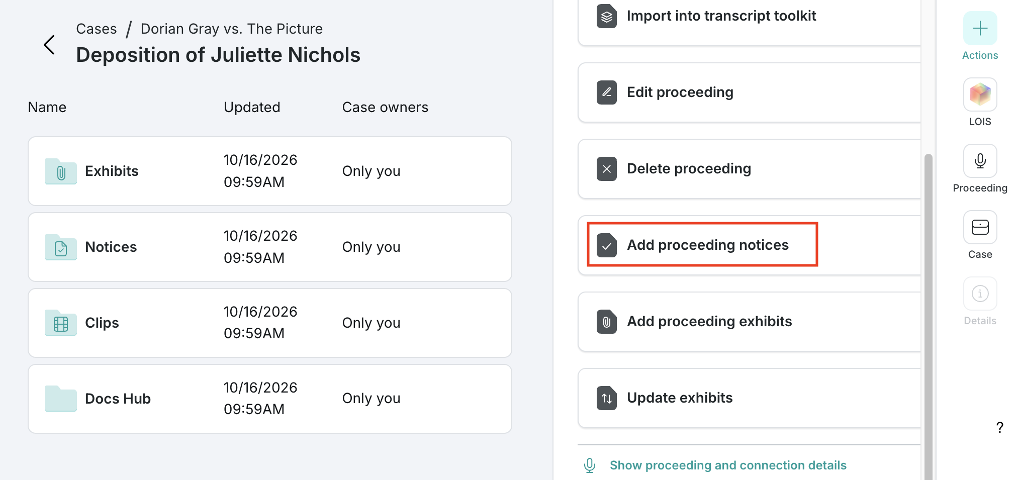 Add proceeding notices