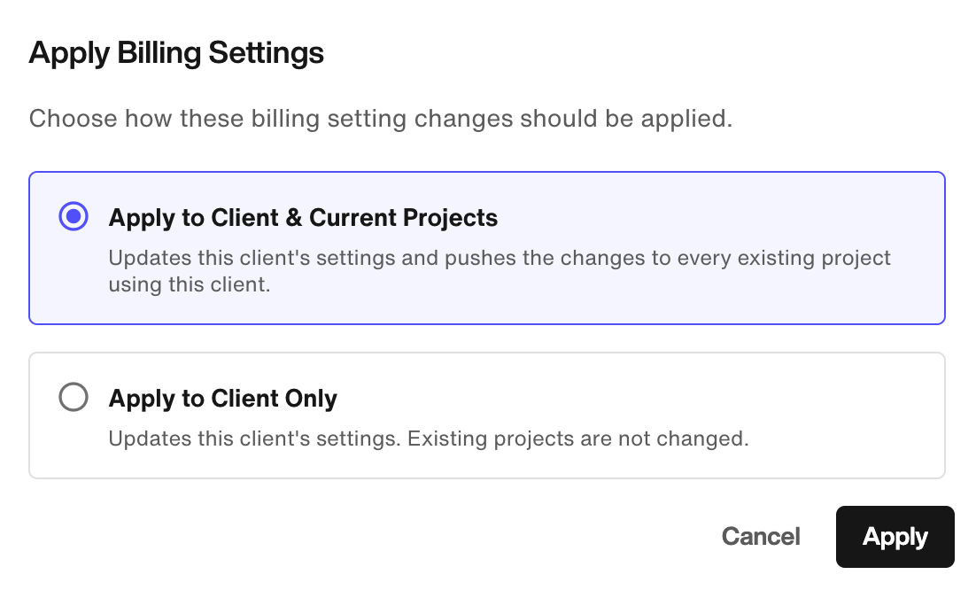 Apply to Client & Current Projects or Apply to Client Only