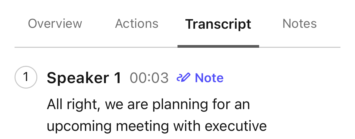 Transcript utterance with Note link
